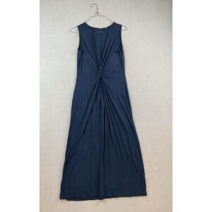 Tahari Dress Womens M Blue Knit Sleeveless Midi Twist Knot Front